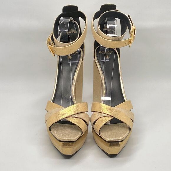 Balmain Ava Metallic Leather Platform Sandals size 39 - Picture 4 of 13